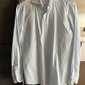 Suitsupply Light Blue Striped Widespread Collar Shirt - SZ: 15